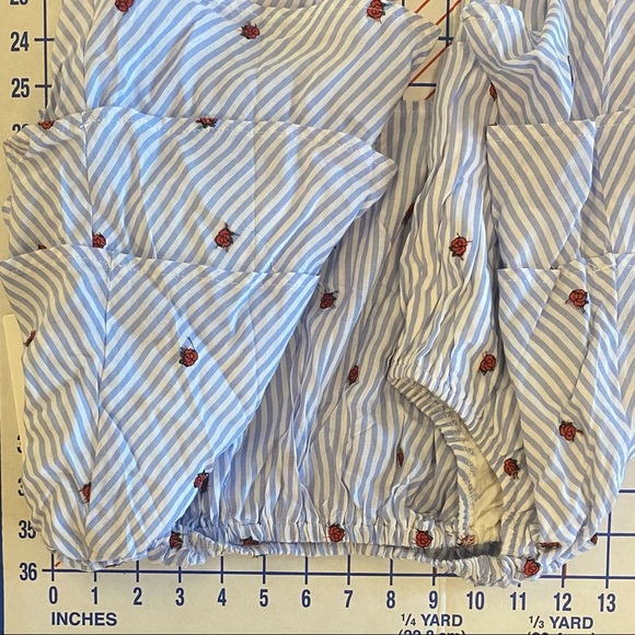 Olivaceous Crop Top Small Blue White Stripe Roses Off The Shoulder Ruffle Sleeve - Picture 9 of 11